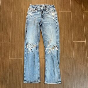 American Eagle Outfitters Light Blue Distressed Straight Leg Jeans
